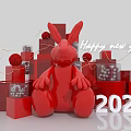 Vibrant Red Rabbit Photo Check In Spot With Cubes Happy New Year 2023 Decorations