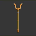 Yellow Weapon Polearm With Double Pronged Head And Blue Accent Long Handle