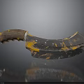 Hand Carved Sculpture Blade With Wooden Handle And Orange Black Texture