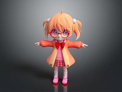 Cartoon Game Movie Character with Orange Short Hair Red Glasses Orange Coat and Pink Shoes 3d model