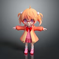 Cartoon Game Movie Character with Orange Short Hair Red Glasses Orange Coat and Pink Shoes