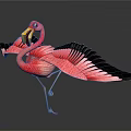 Pink Flamingo Spreading Black Wings as a Flying Bird with Graceful Posture