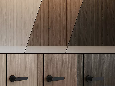 Modern Wooden Hinged Doors With Various Wood Grain Colors And Black Handles 3d model