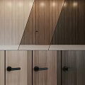 Modern Wooden Hinged Doors With Various Wood Grain Colors And Black Handles