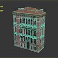 Classic Pink Multi Story Building With Red Roof Arched Windows And Ornate Balconies