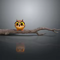 Cute Owl Perched on a Tree Branch with Gray Background and Reflection 3d model