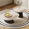 Elegant Modern Nested Coffee Tables with Marble Top Black Base Fruit Wine Decor on Rug 3d model