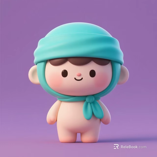 Cute Cartoon Decorative Ornament Set Featuring Light Blue Headscarf Bow And Light Pink Body 3d model 