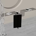 Modern Glass Top Side Table With Black Vertical Column Base And Minimalist Design 3d model