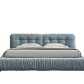 Modern Light Blue Upholstered Double Bed With Pleated Headboard And Soft Bedding 3d model