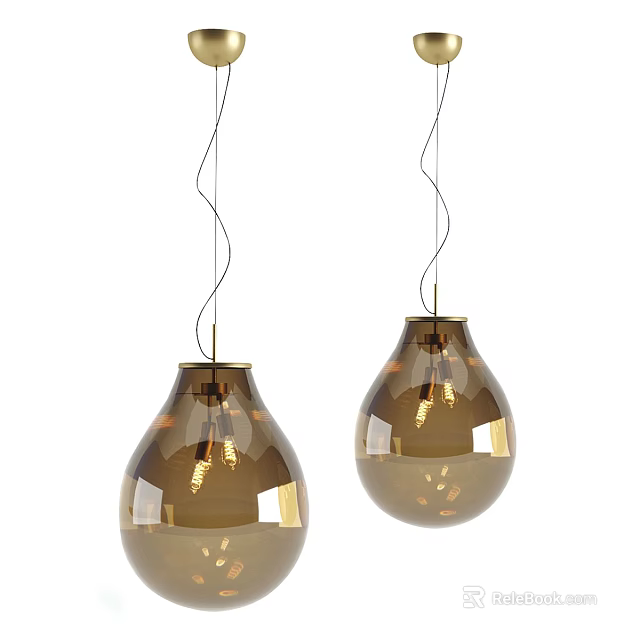 Modern Amber Glass Pendant Lights With Metallic Base For Interior Decor 3d model 