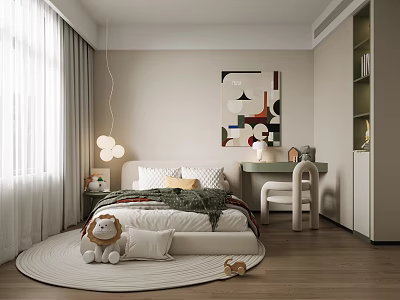 Cozy Children's Bedroom With Plush Toys Round Rug And Art Decor 3d model