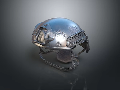 Tactical Weapon Helmet with Silver Metallic Finish Protective Visor and Adjustable Straps 3d model