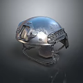 Tactical Weapon Helmet with Silver Metallic Finish Protective Visor and Adjustable Straps 3d model