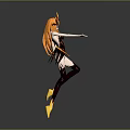 Game and Movie Female Character with Orange Hair Horns White Black Outfit and Yellow Boots