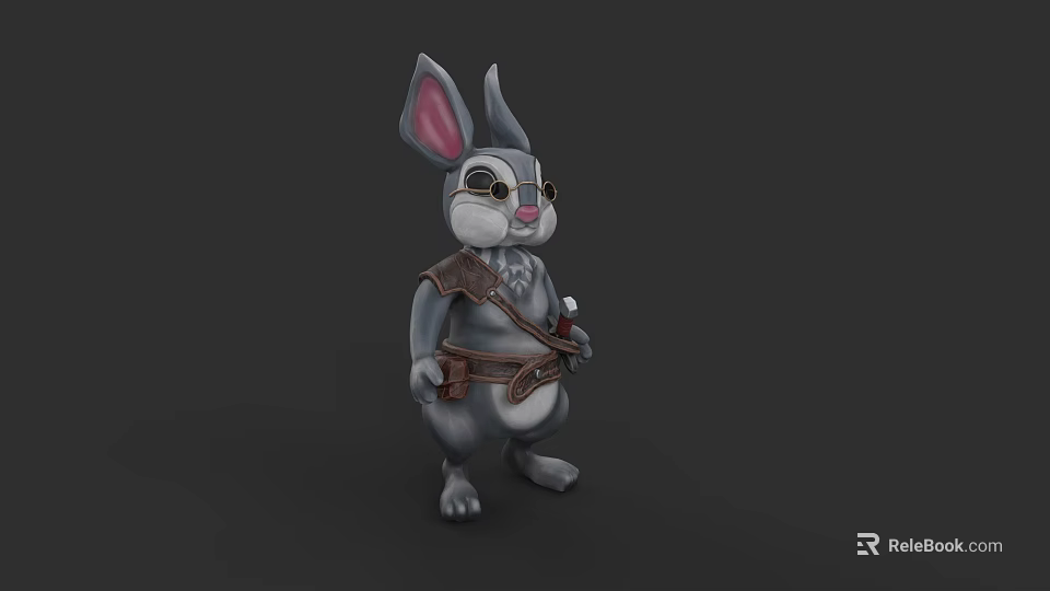 Cute Cartoon Rabbit Character Wearing Glasses And Leather Belt Holding Object 3d model 