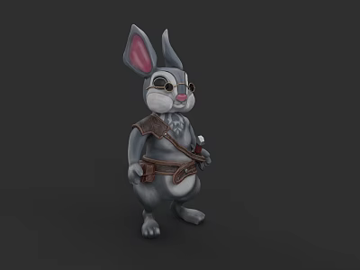 Cute Cartoon Rabbit Character Wearing Glasses And Leather Belt Holding Object 3d model