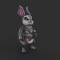 Cute Cartoon Rabbit Character Wearing Glasses And Leather Belt Holding Object