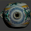 Plant Patterned Colorful Ceramic Vase With Green Leaves Blue Yellow Designs And Two Handles