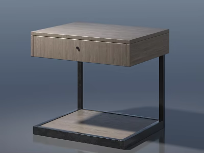 Modern Minimalist Nightstand With Wooden Top Single Drawer And Metal Frame 3d model