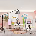 Modern Public Office Space With Photography Gear Screen Cloud Decor And Cactus Plants
