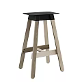 Modern Wooden Stool With Black Square Seat Light Wood Legs And Crossed Support Design