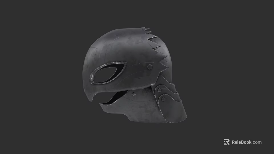 Black Metallic Tactical Combat Helmet With Edged Design And Eye Slot 3d model 