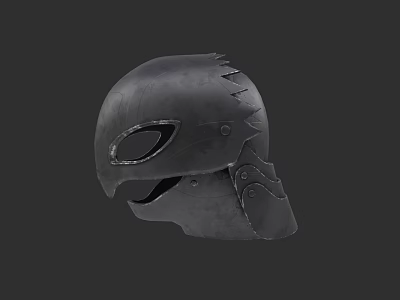 Black Metallic Tactical Combat Helmet With Edged Design And Eye Slot 3d model