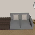 Dark Gray Leather Double Sofa With Two Light Cushions And Floor Lamp 3d model