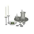 Elegant Silver Tableware Set With Tray Goblets Candle Holders And Decanter 3d model