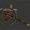 Ancient Historical Cannon Weapon With Green And Gold Wheels Detailed Brass Components As Vintage Artillery