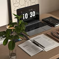 Modern Laptop On Wooden Desk With Green Plant Camera Notebook Pen And Smartphone 1030