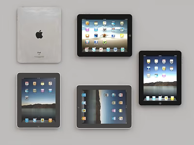 Various iPad Tablet Models Displaying Different App Screens And Background Designs 3d model