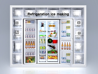 refrigerator ice cube refrigerator open refrigerator ingredients 3d model