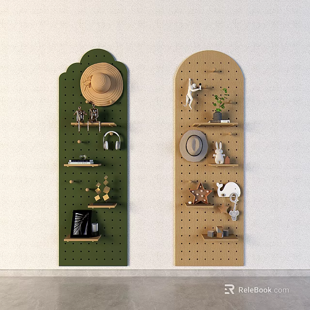 Creative Wall Decor With Perforated Boards And Shelves For Decorative Items 3d model
