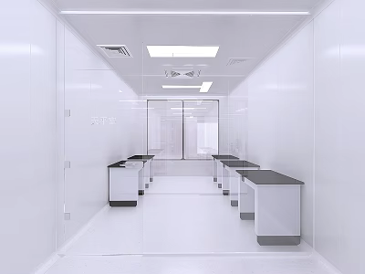 Spacious Modern Laboratory Interior With White Walls Lab Benches And Ceiling Lights 3d model