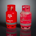 Red Propane Cylinders Showing New and Worn Conditions on Black Background