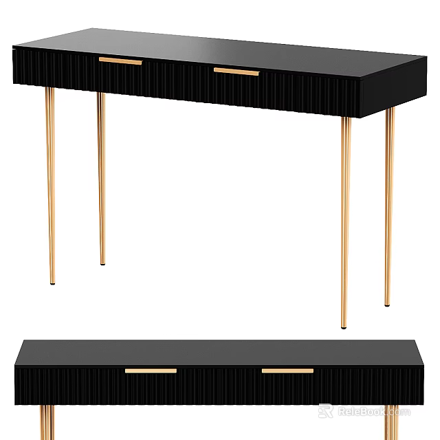 Modern Console Cabinet Design With Black Body Gold Legs And Storage Drawers 3d model 