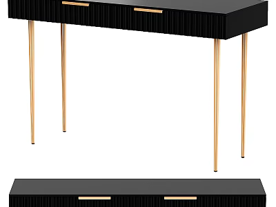Modern Console Cabinet Design With Black Body Gold Legs And Storage Drawers 3d model