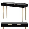 Modern Console Cabinet Design With Black Body Gold Legs And Storage Drawers