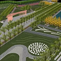Serene Park Landscape With Green Lawn Circular Pathway And Colorful Trees People Relaxing