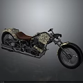 Custom Camouflage Pattern Motorcycle With Red Seat Chrome Parts And Large Wheels
