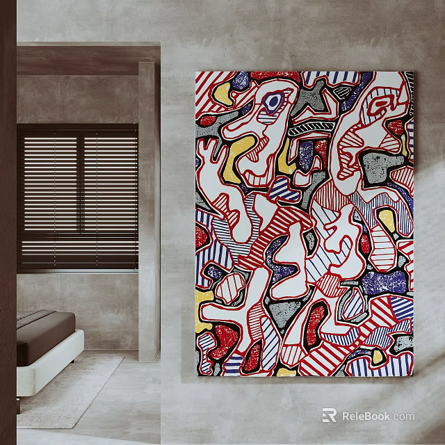 Colorful Abstract Painting With Vibrant Geometric Patterns In Modern Interior Decor 3d model