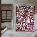 Colorful Abstract Painting With Vibrant Geometric Patterns In Modern Interior Decor 3d model