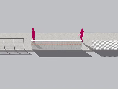 Modern Fence Design With Metal Structure And Silhouette Figures In Outdoor Area 3d model