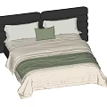 Double Bed With Black Padded Headboard White Sheets Green Throw Pillow And Cushion 3d model