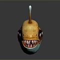 Game Movie Character With Yellow Blue Body Large Eyes Sharp Teeth Antennae And Dorsal Fins