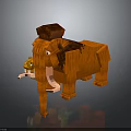Orange Mammoth 3D Pixel Art With Brown Hump Long White Tusks And Trunk