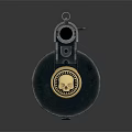 Vintage Revolver Featuring Black Body Wooden Grip And Gold Emblem Cylinder
