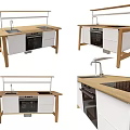 Modern Kitchen Island With Wooden Frame White Cabinets Sink Faucet And Oven